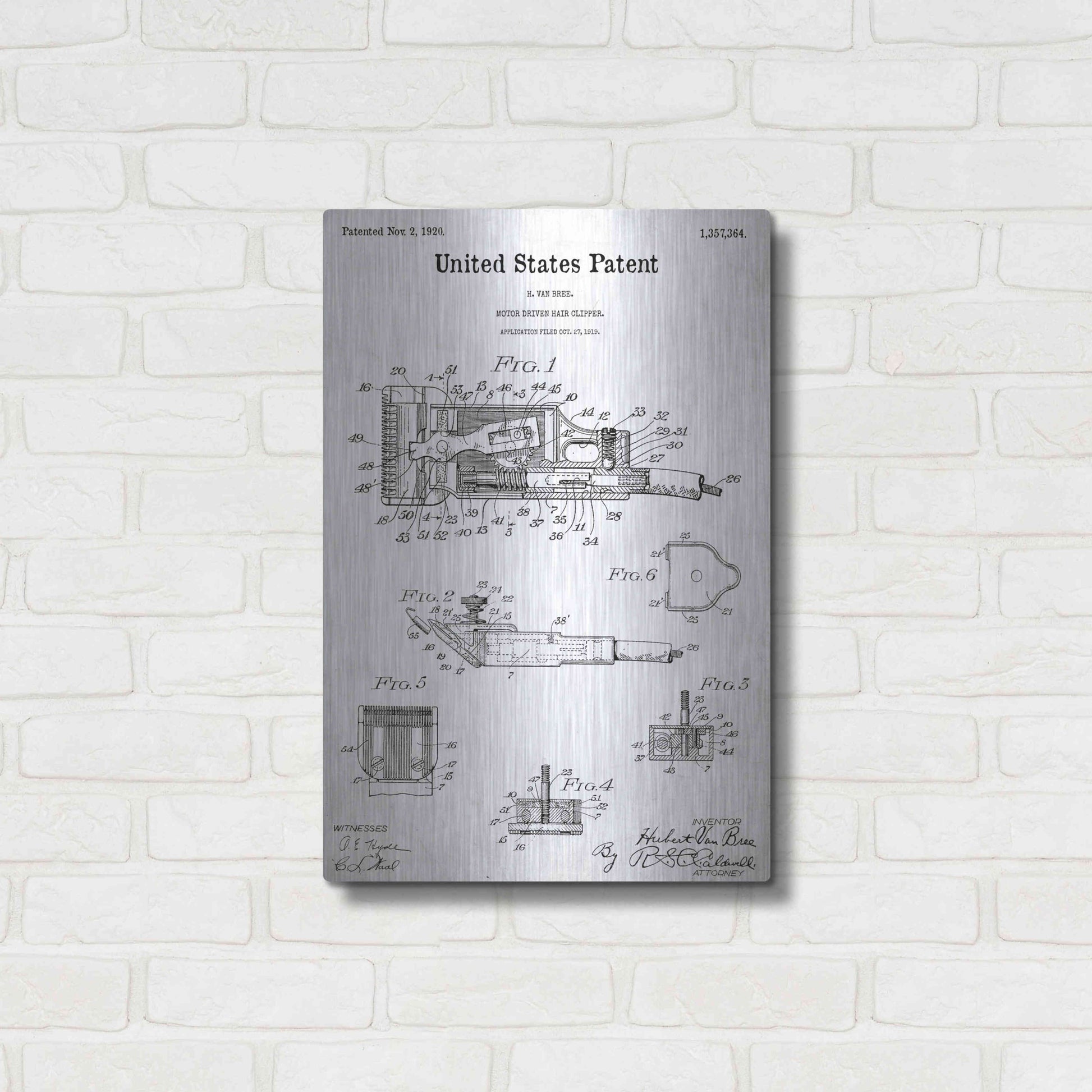 Luxe Metal Art 'Motor Hair Clipper Blueprint Patent White' Acrylic Glass Wall Art,16x24