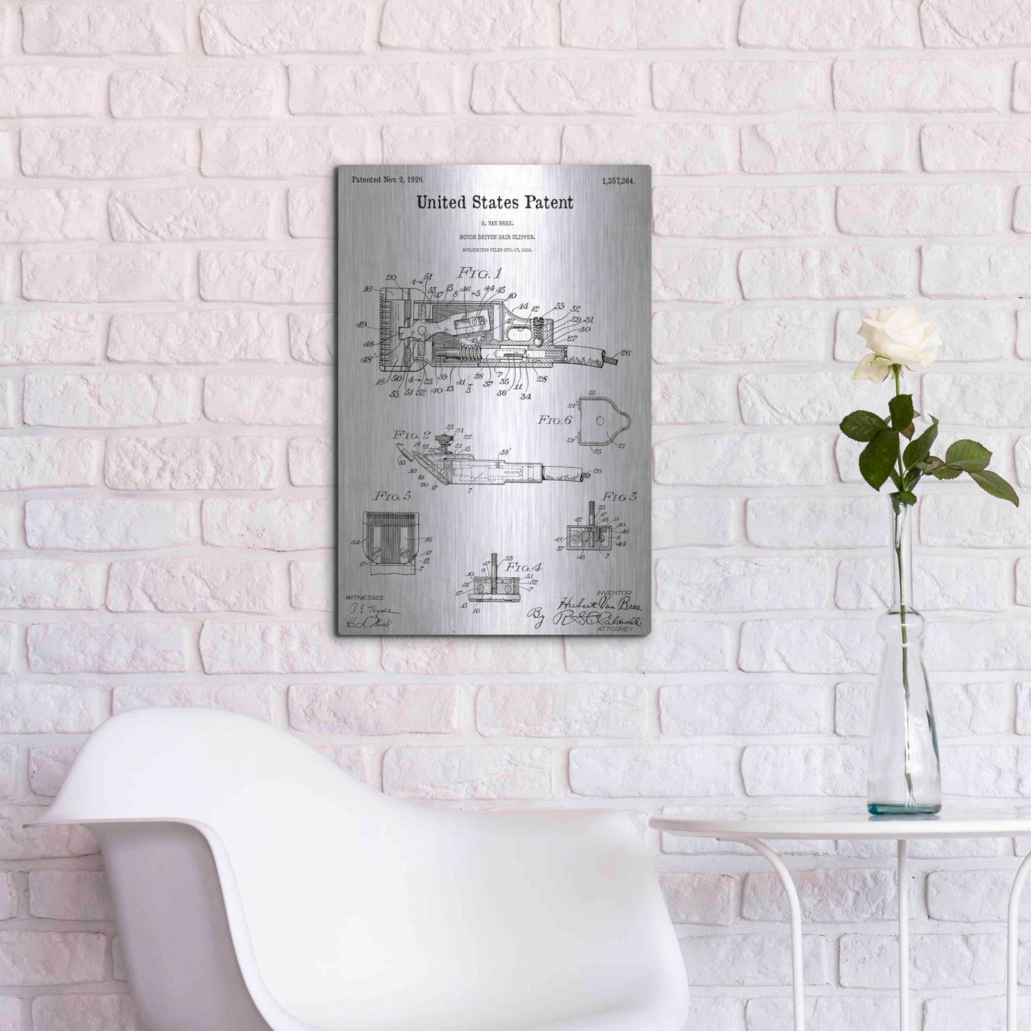 Luxe Metal Art 'Motor Hair Clipper Blueprint Patent White' Acrylic Glass Wall Art,16x24