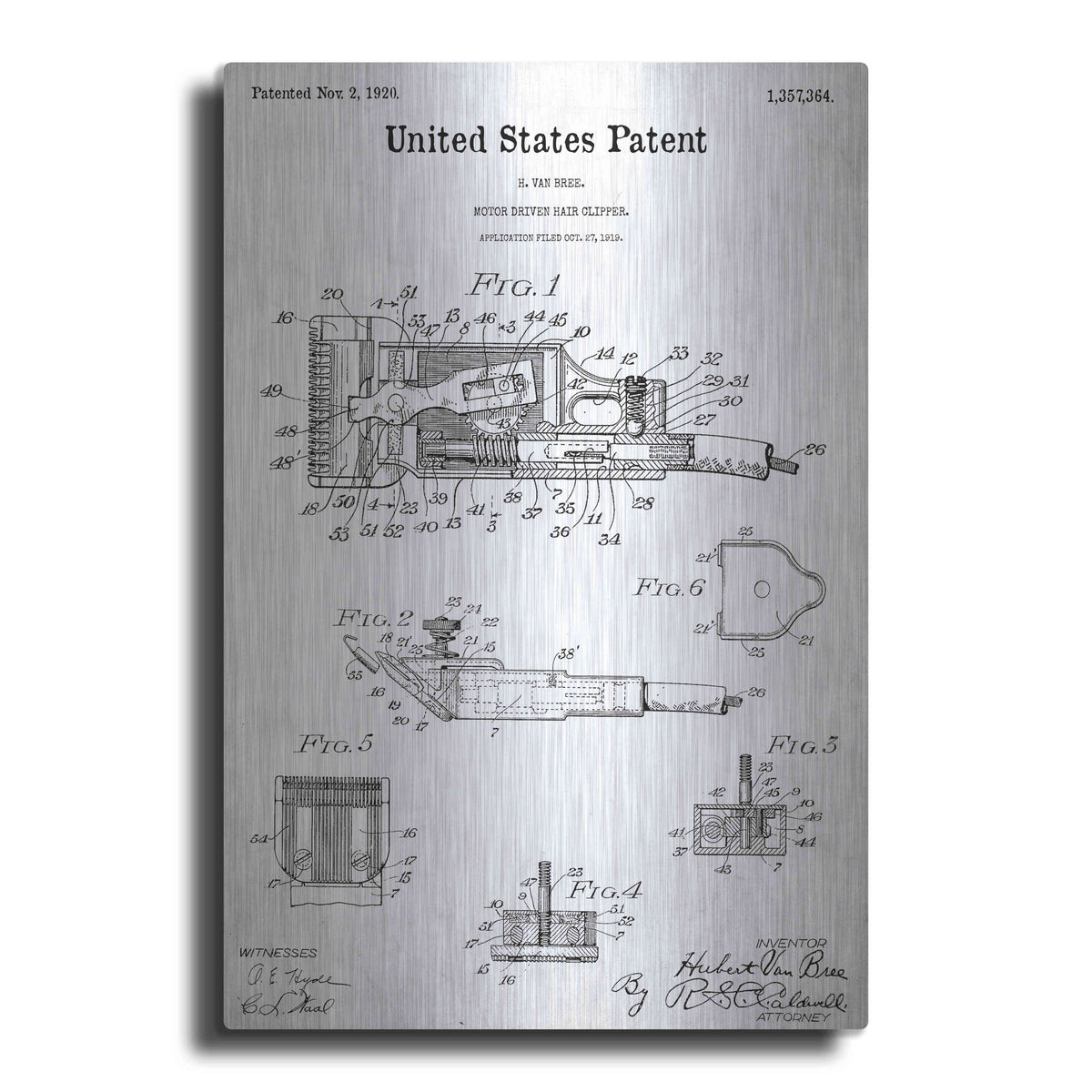 Luxe Metal Art 'Motor Hair Clipper Blueprint Patent White' Metal Wall Art