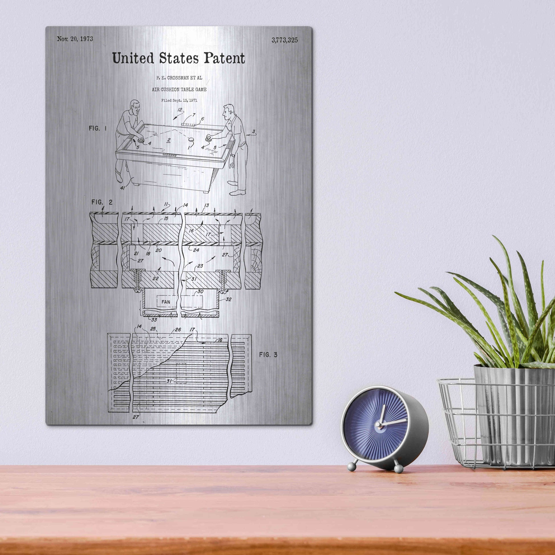 Luxe Metal Art 'Air Hockey Blueprint Patent White' Acrylic Glass Wall Art,12x16