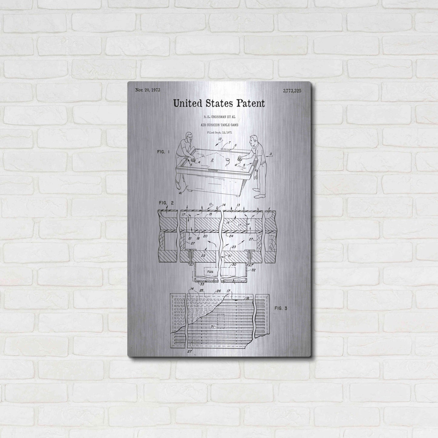 Luxe Metal Art 'Air Hockey Blueprint Patent White' Acrylic Glass Wall Art,24x36