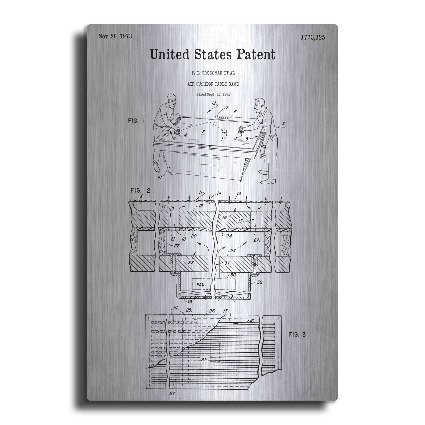 Luxe Metal Art 'Air Hockey Blueprint Patent White' Acrylic Glass Wall Art