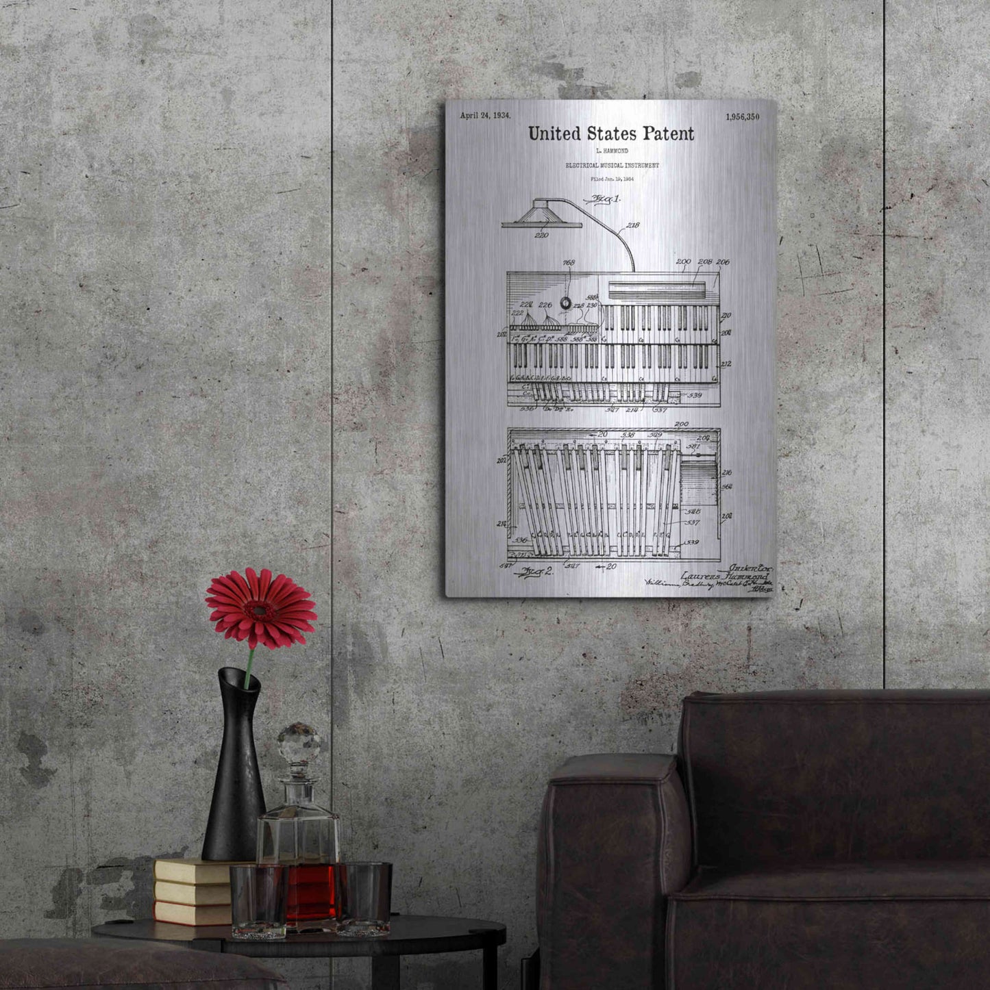 Luxe Metal Art 'Keyboard Instrument Blueprint Patent White' Acrylic Glass Wall Art,24x36