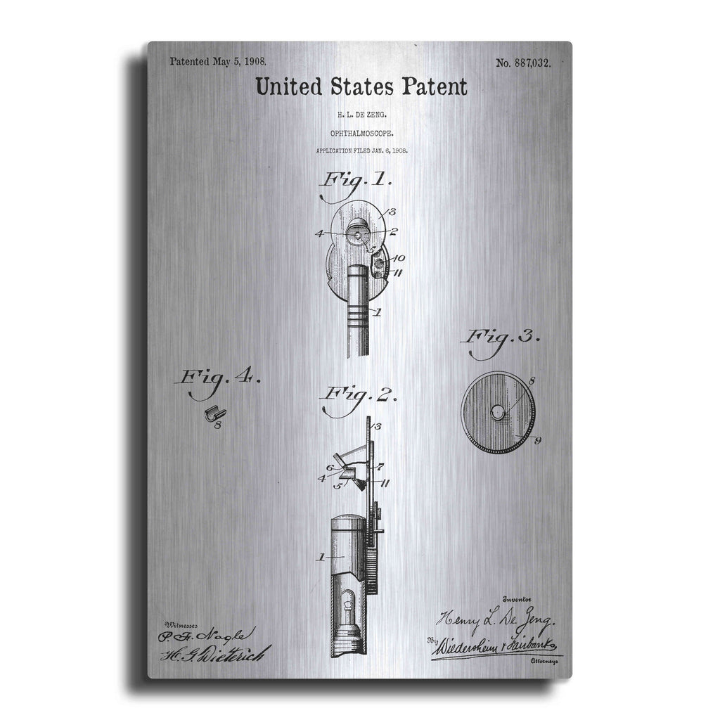 Luxe Metal Art 'Ophthalmoscope Blueprint Patent White' Metal Wall Art