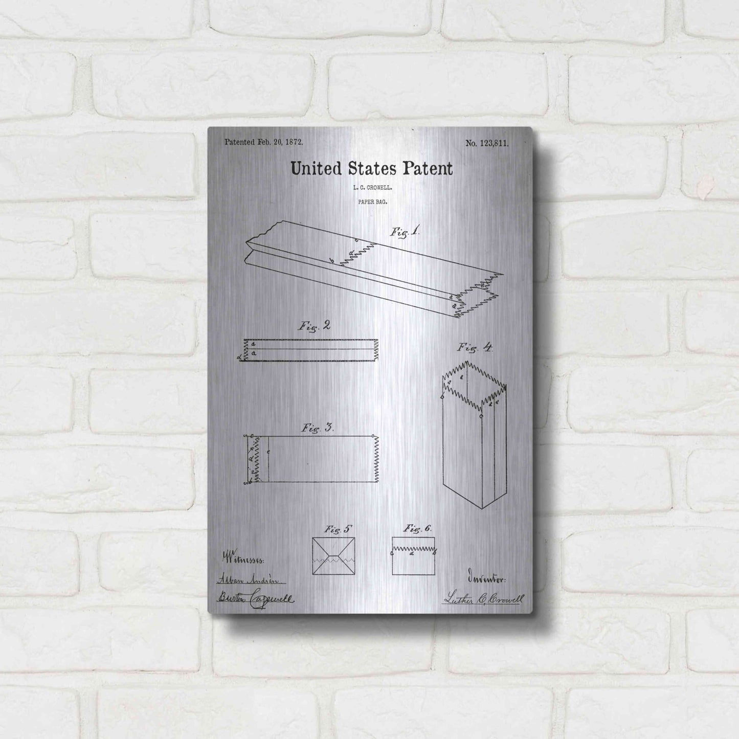 Luxe Metal Art 'Paper Bag Blueprint Patent White' Acrylic Glass Wall Art,12x16