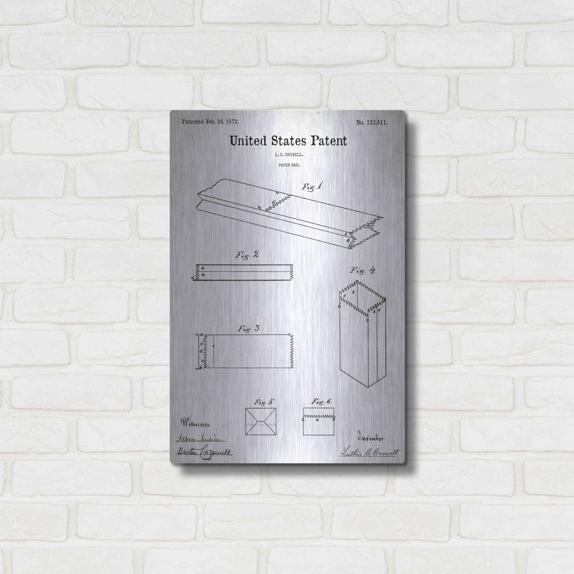 Luxe Metal Art 'Paper Bag Blueprint Patent White' Acrylic Glass Wall Art,16x24