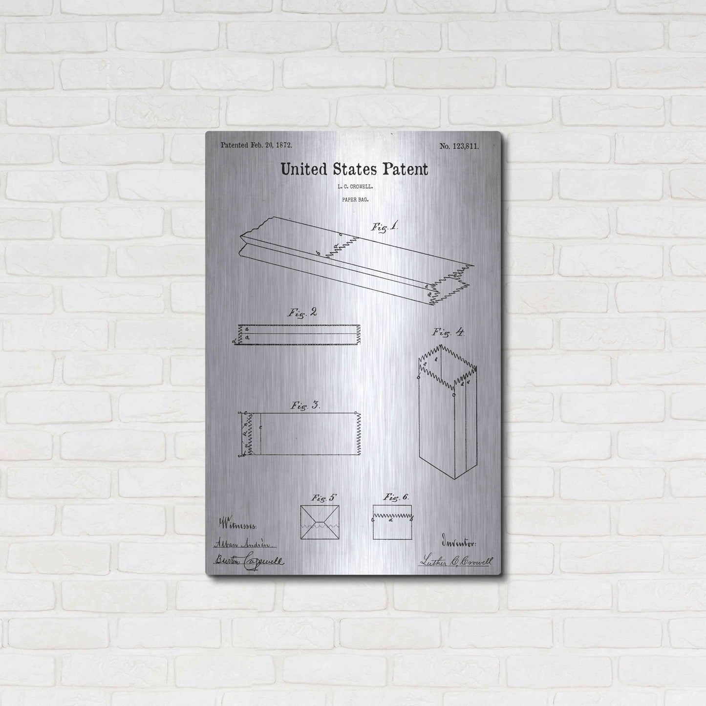 Luxe Metal Art 'Paper Bag Blueprint Patent White' Acrylic Glass Wall Art,24x36