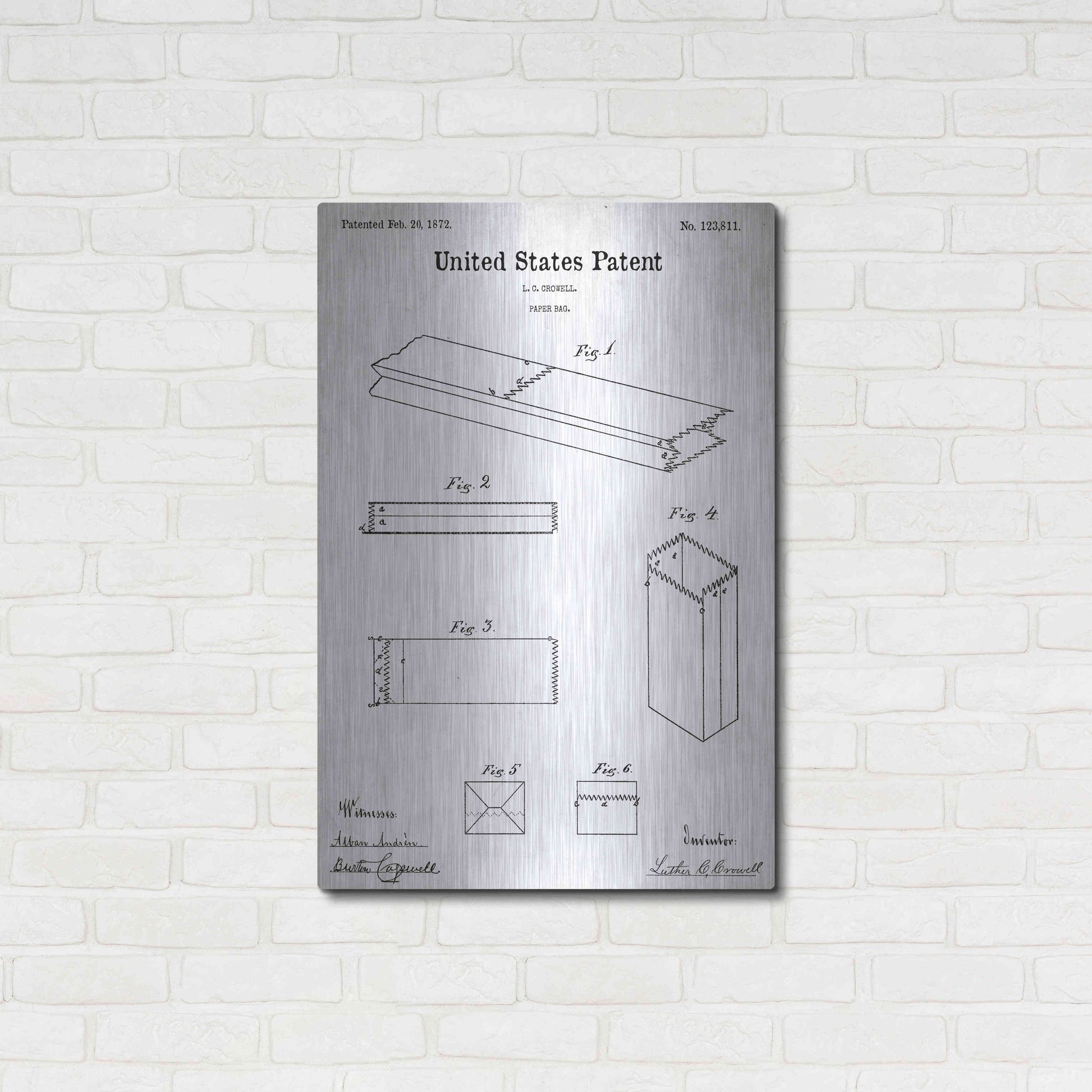 Luxe Metal Art 'Paper Bag Blueprint Patent White' Acrylic Glass Wall Art,24x36