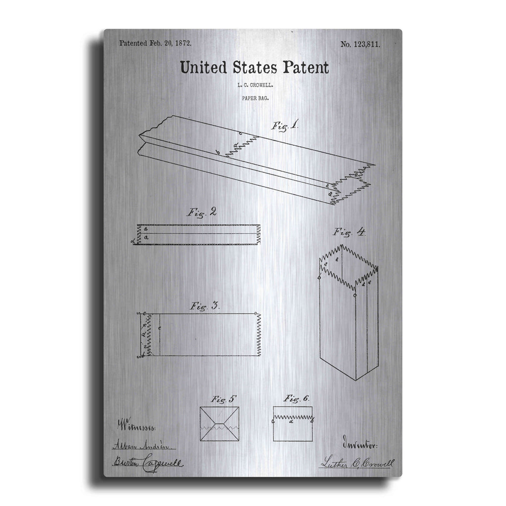 Luxe Metal Art 'Paper Bag Blueprint Patent White' Metal Wall Art