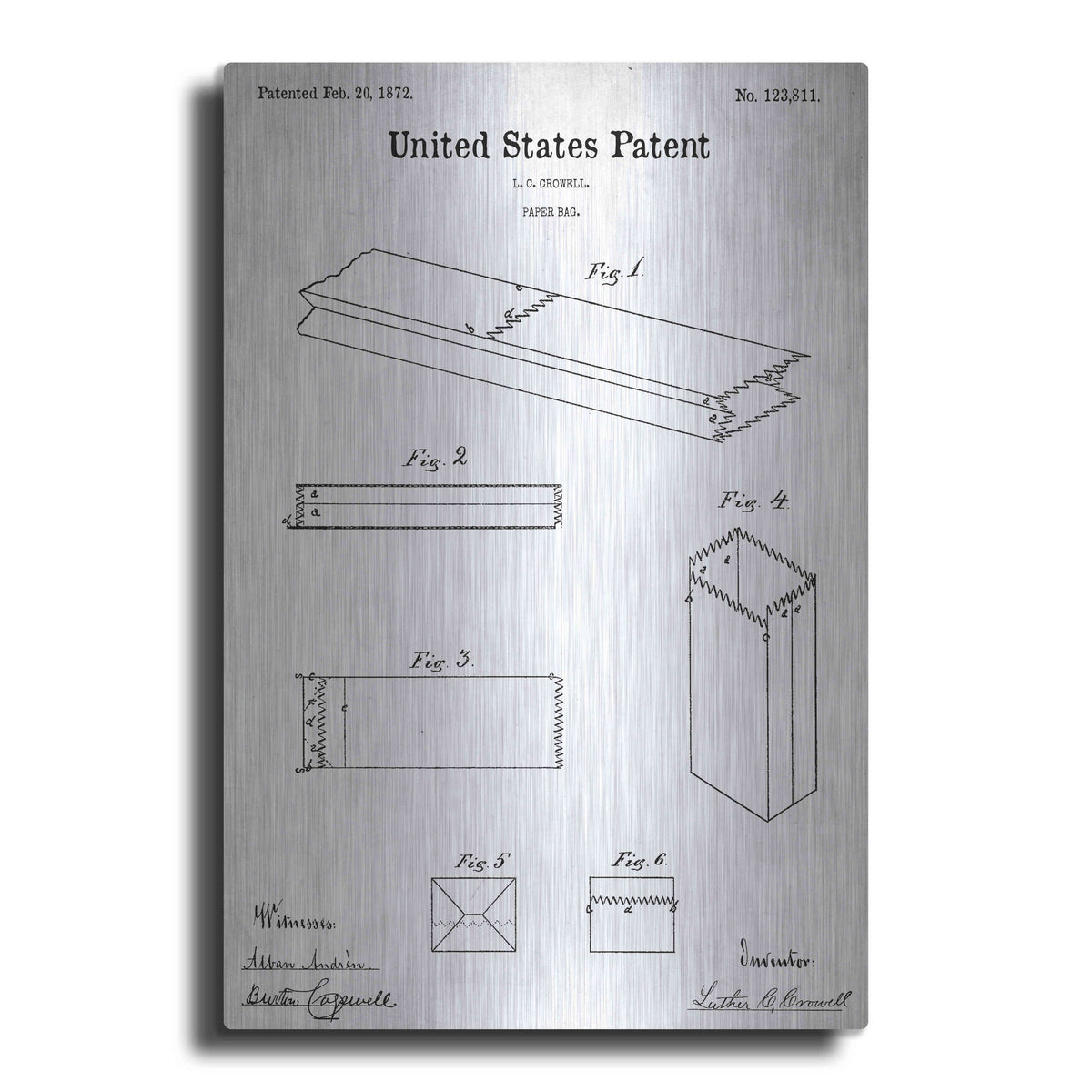 Luxe Metal Art 'Paper Bag Blueprint Patent White' Metal Wall Art