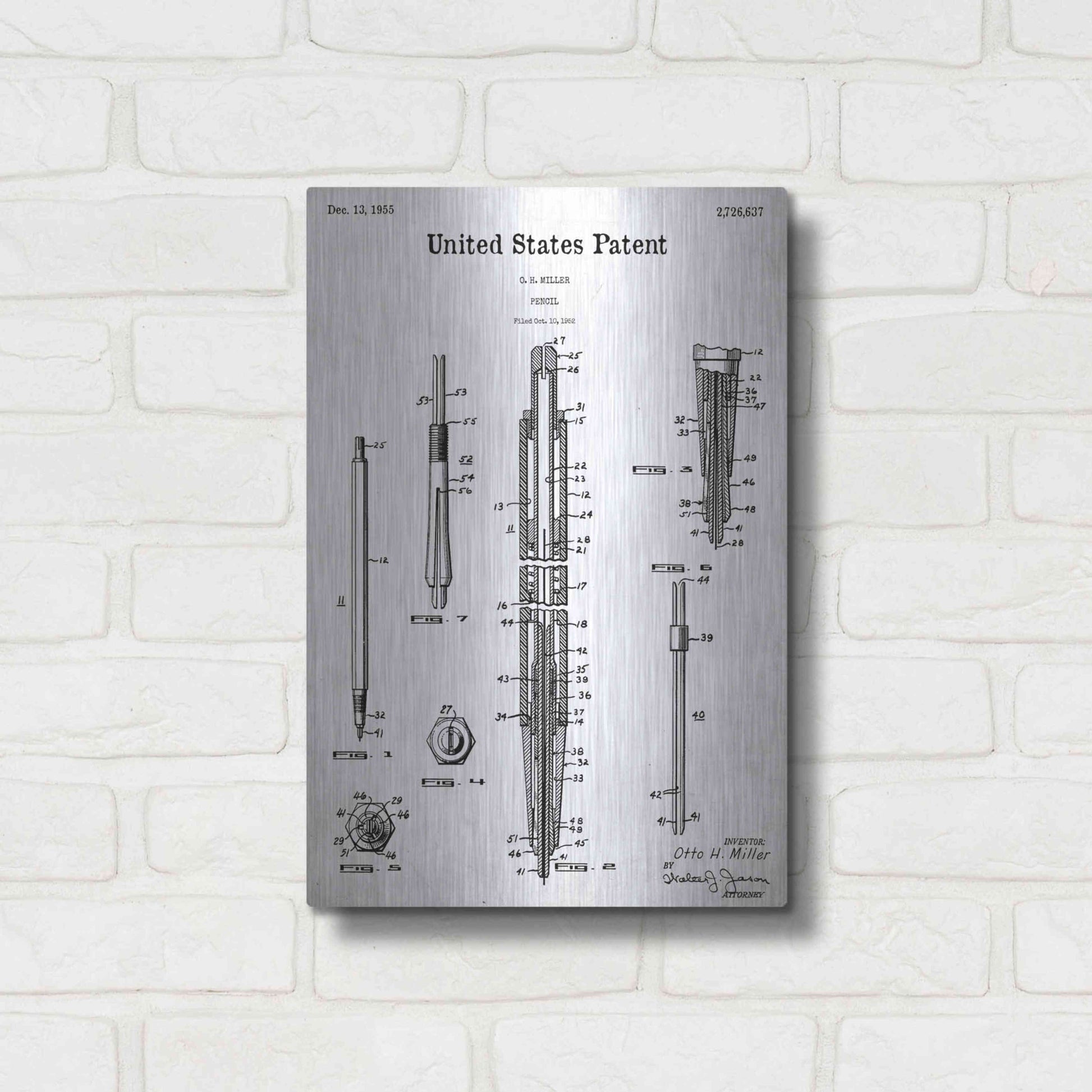 Luxe Metal Art 'Mechanical Pencil Blueprint Patent White' Acrylic Glass Wall Art,12x16