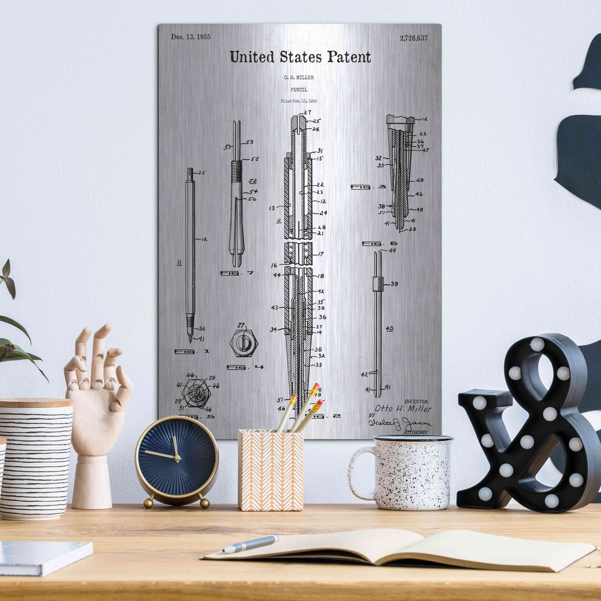 Luxe Metal Art 'Mechanical Pencil Blueprint Patent White' Acrylic Glass Wall Art,12x16