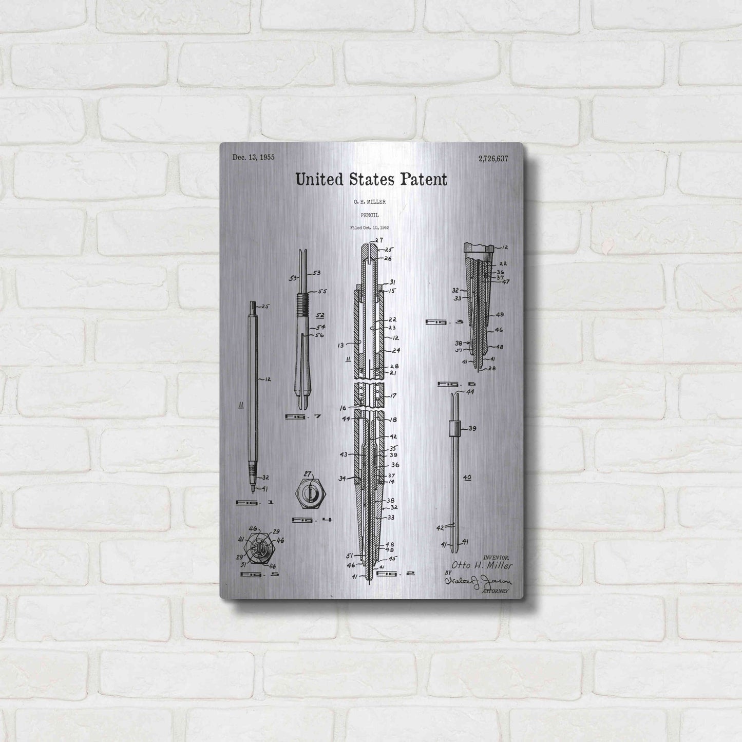 Luxe Metal Art 'Mechanical Pencil Blueprint Patent White' Acrylic Glass Wall Art,16x24