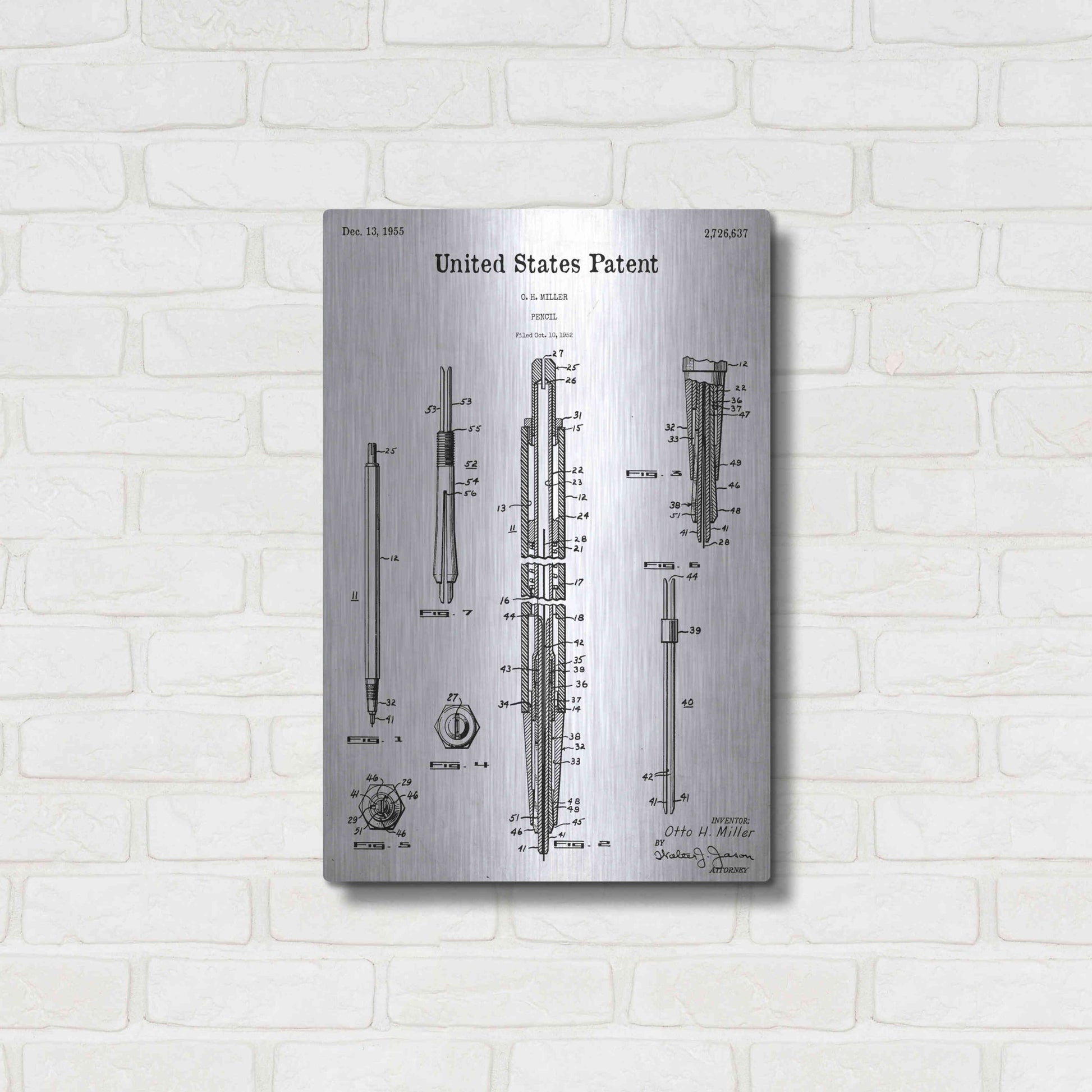 Luxe Metal Art 'Mechanical Pencil Blueprint Patent White' Acrylic Glass Wall Art,16x24