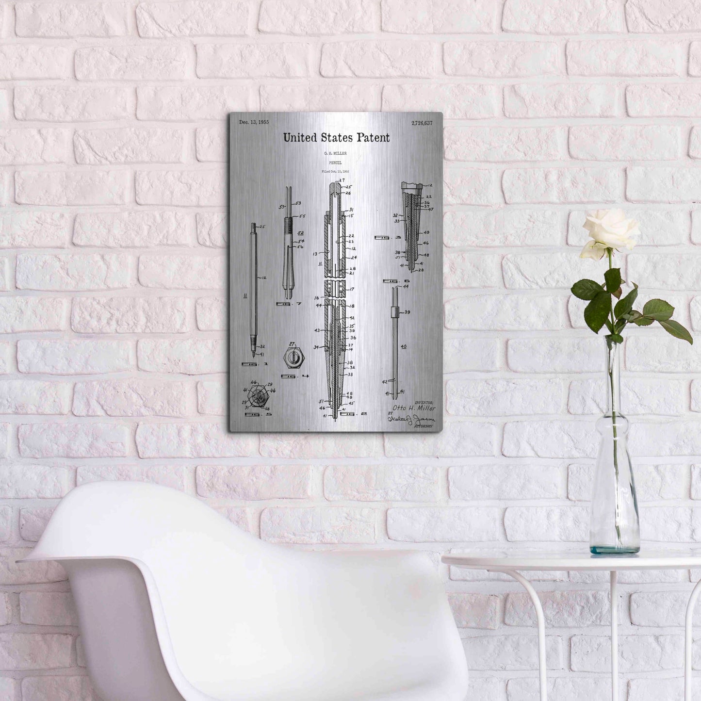 Luxe Metal Art 'Mechanical Pencil Blueprint Patent White' Acrylic Glass Wall Art,16x24