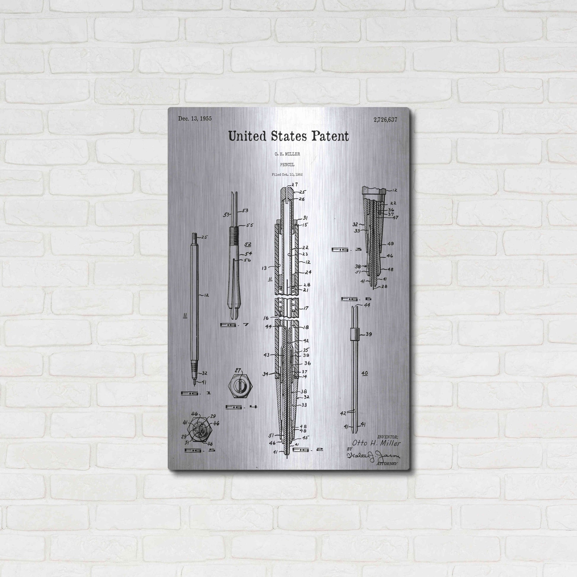 Luxe Metal Art 'Mechanical Pencil Blueprint Patent White' Acrylic Glass Wall Art,24x36