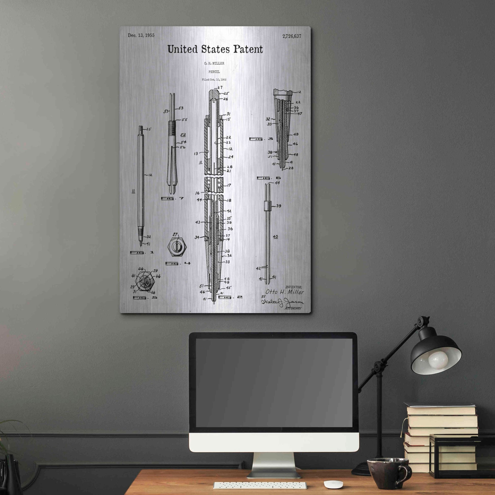 Luxe Metal Art 'Mechanical Pencil Blueprint Patent White' Acrylic Glass Wall Art,24x36