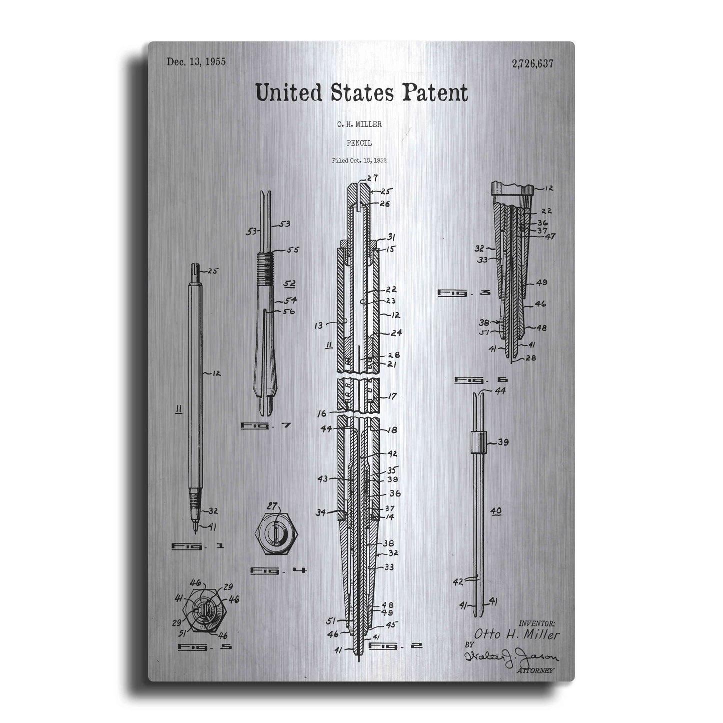 Luxe Metal Art 'Mechanical Pencil Blueprint Patent White' Acrylic Glass Wall Art