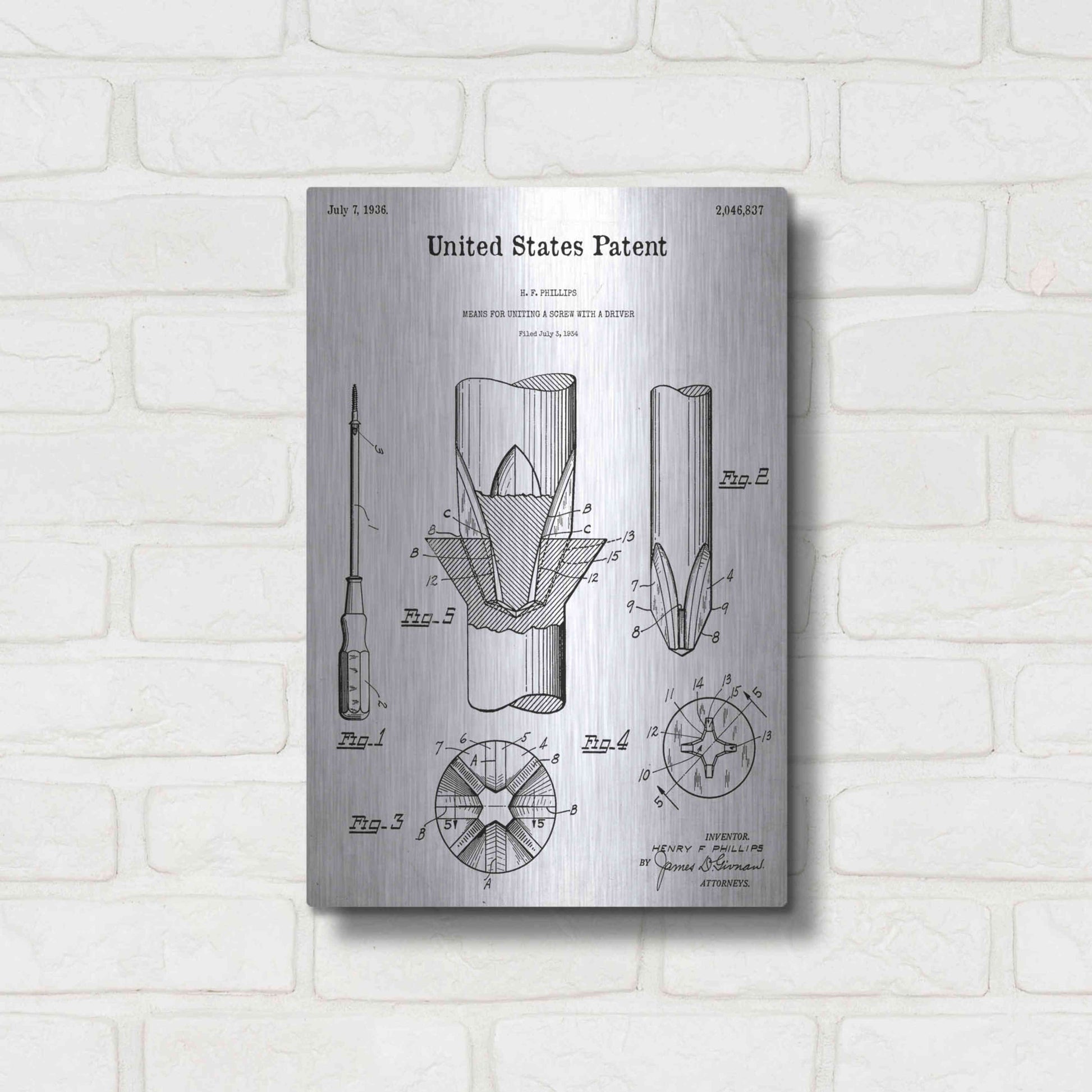 Luxe Metal Art 'Screw Driver Blueprint Patent White' Acrylic Glass Wall Art,12x16