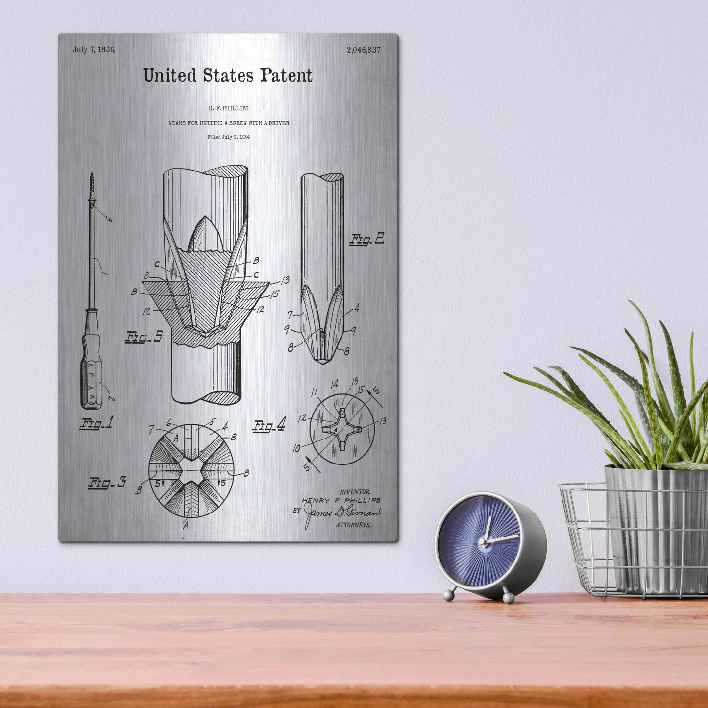 Luxe Metal Art 'Screw Driver Blueprint Patent White' Acrylic Glass Wall Art,12x16