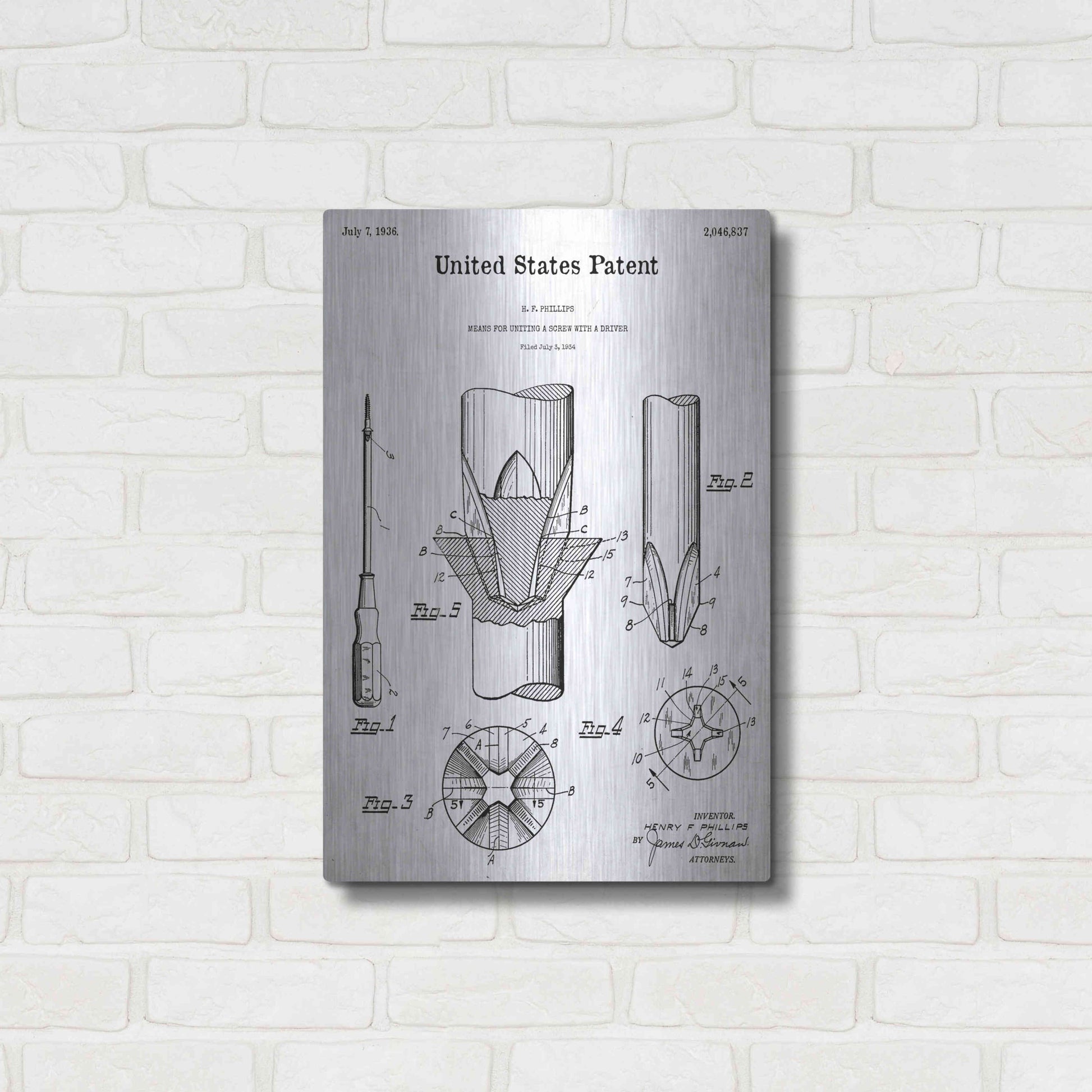 Luxe Metal Art 'Screw Driver Blueprint Patent White' Acrylic Glass Wall Art,16x24