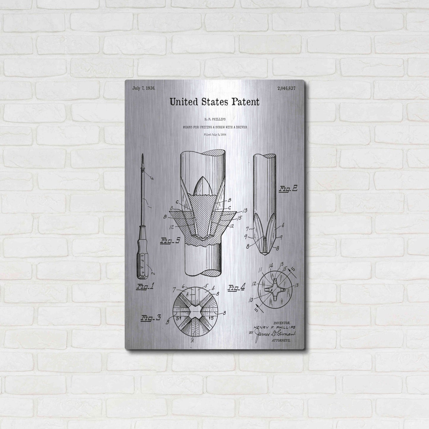 Luxe Metal Art 'Screw Driver Blueprint Patent White' Acrylic Glass Wall Art,24x36