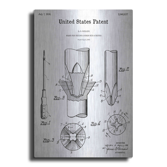 Luxe Metal Art 'Screw Driver Blueprint Patent White' Acrylic Glass Wall Art