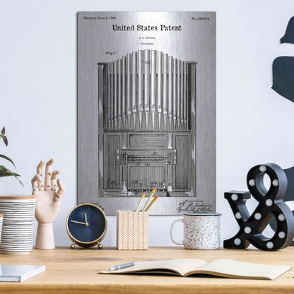 Luxe Metal Art 'Pipe Organ Blueprint Patent White' Acrylic Glass Wall Art,12x16