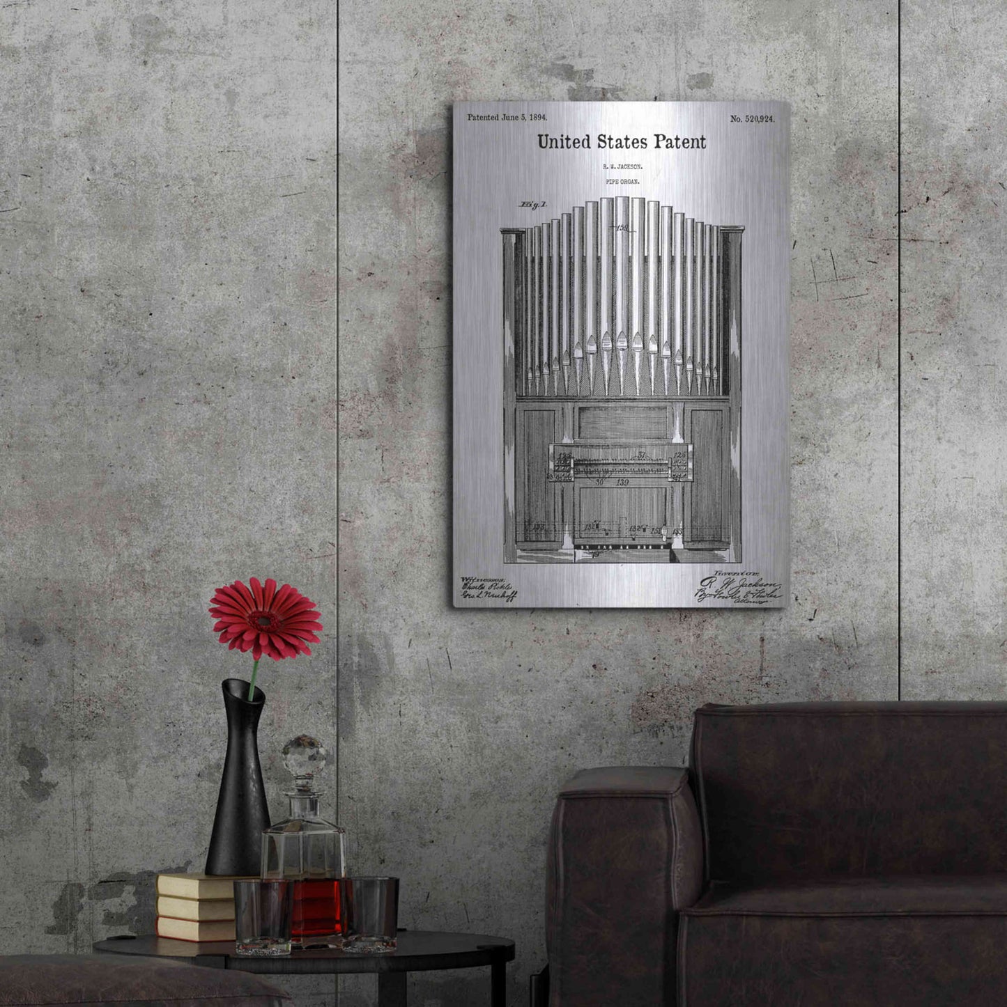 Luxe Metal Art 'Pipe Organ Blueprint Patent White' Acrylic Glass Wall Art,24x36