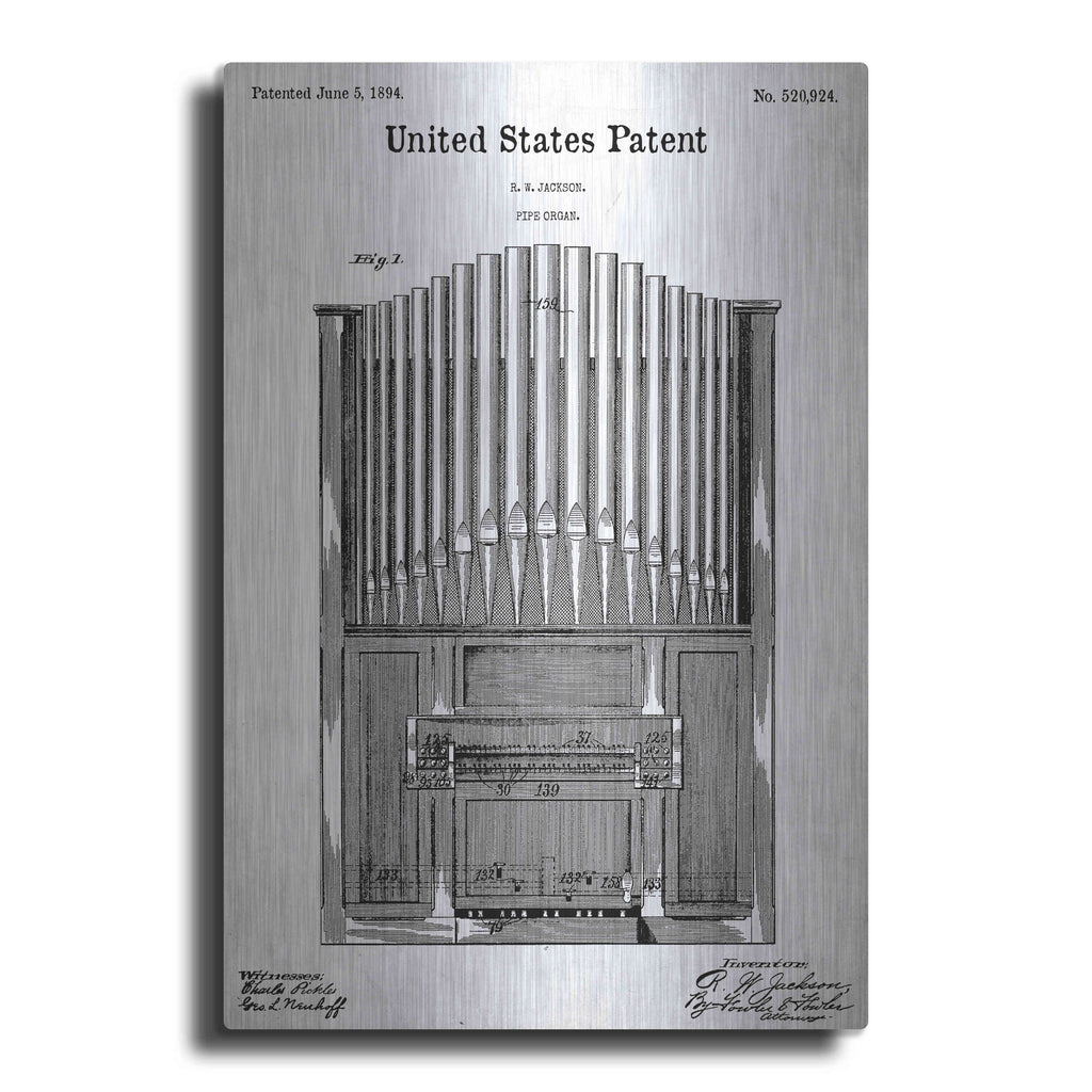 Luxe Metal Art 'Pipe Organ Blueprint Patent White' Metal Wall Art
