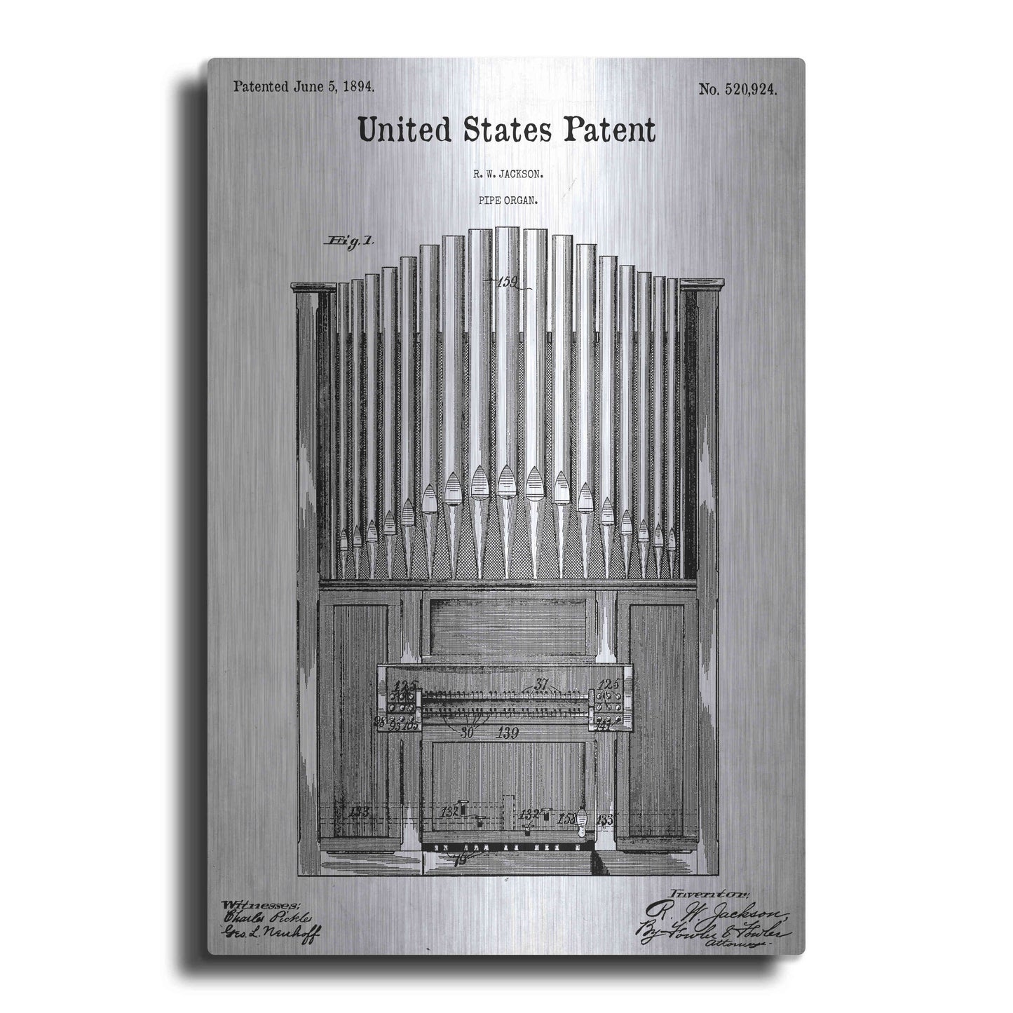 Luxe Metal Art 'Pipe Organ Blueprint Patent White' Acrylic Glass Wall Art