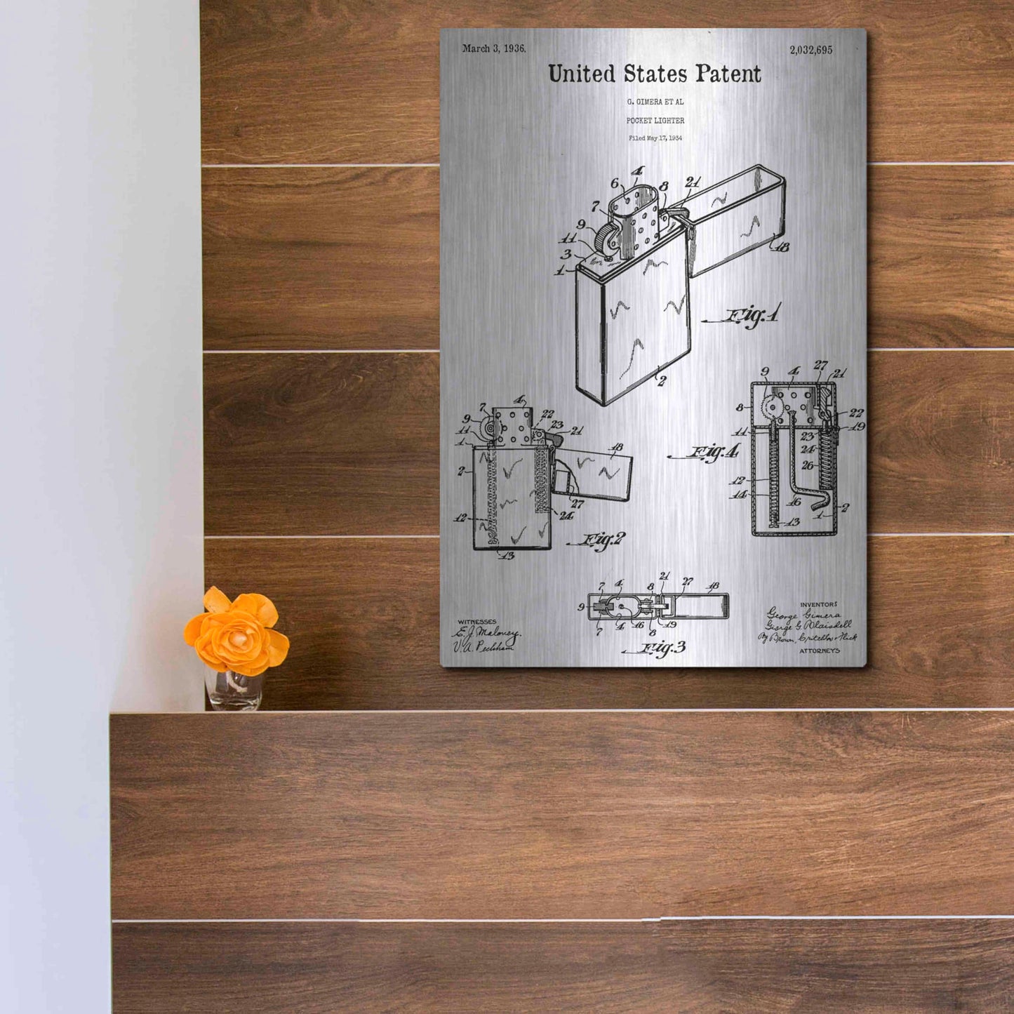 Luxe Metal Art 'Pocket Lighter Blueprint Patent White' Acrylic Glass Wall Art,12x16