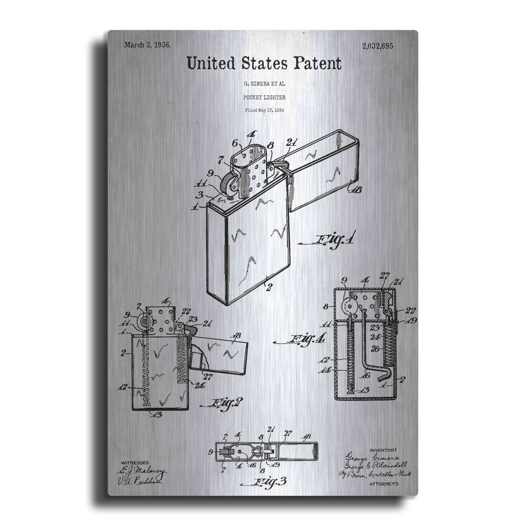 Luxe Metal Art 'Pocket Lighter Blueprint Patent White' Metal Wall Art