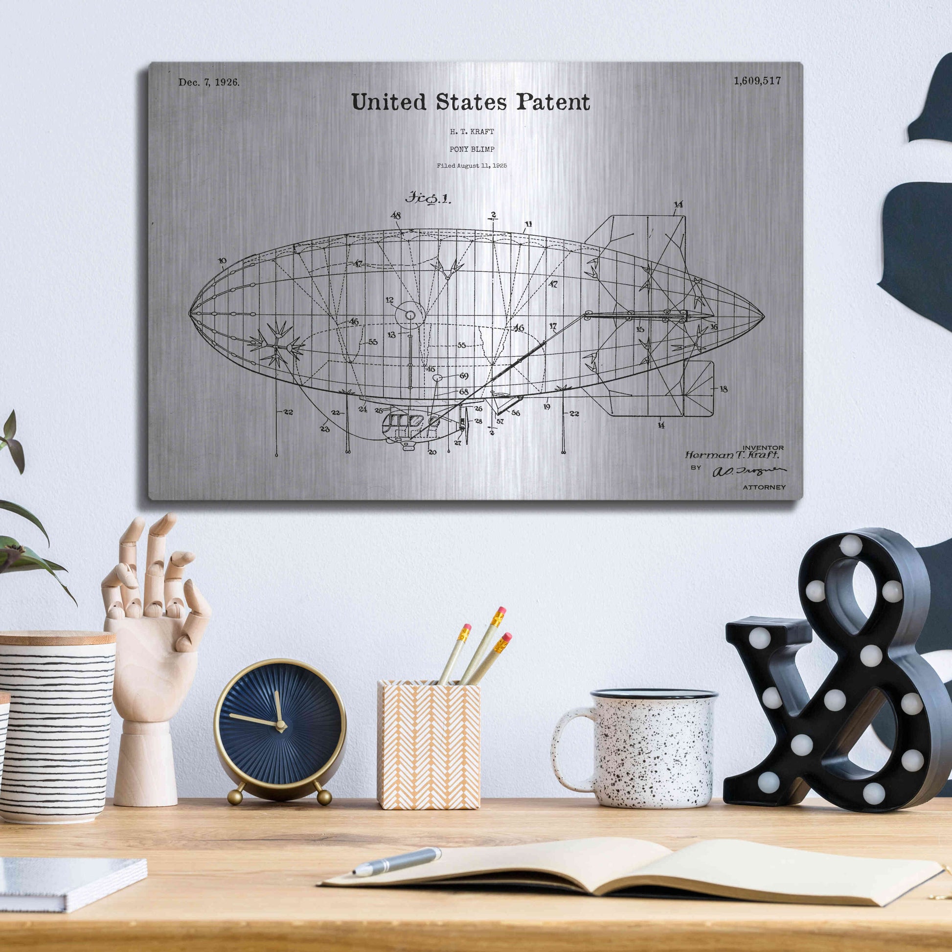 Luxe Metal Art 'Pony Blimp Blueprint Patent White' Acrylic Glass Wall Art,16x12