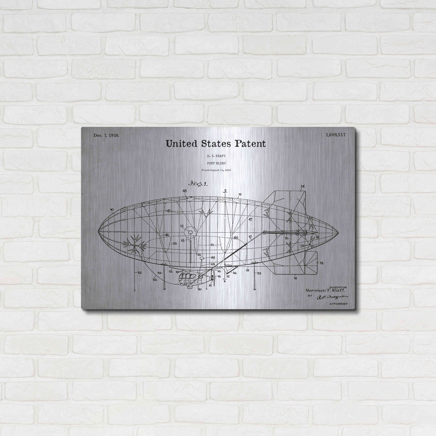 Luxe Metal Art 'Pony Blimp Blueprint Patent White' Acrylic Glass Wall Art,36x24