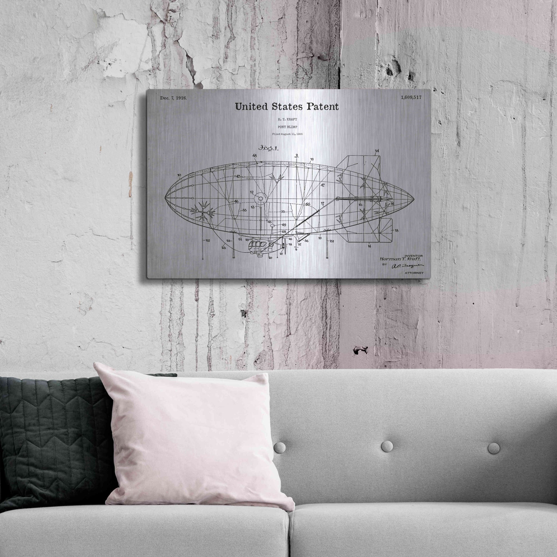 Luxe Metal Art 'Pony Blimp Blueprint Patent White' Acrylic Glass Wall Art,36x24