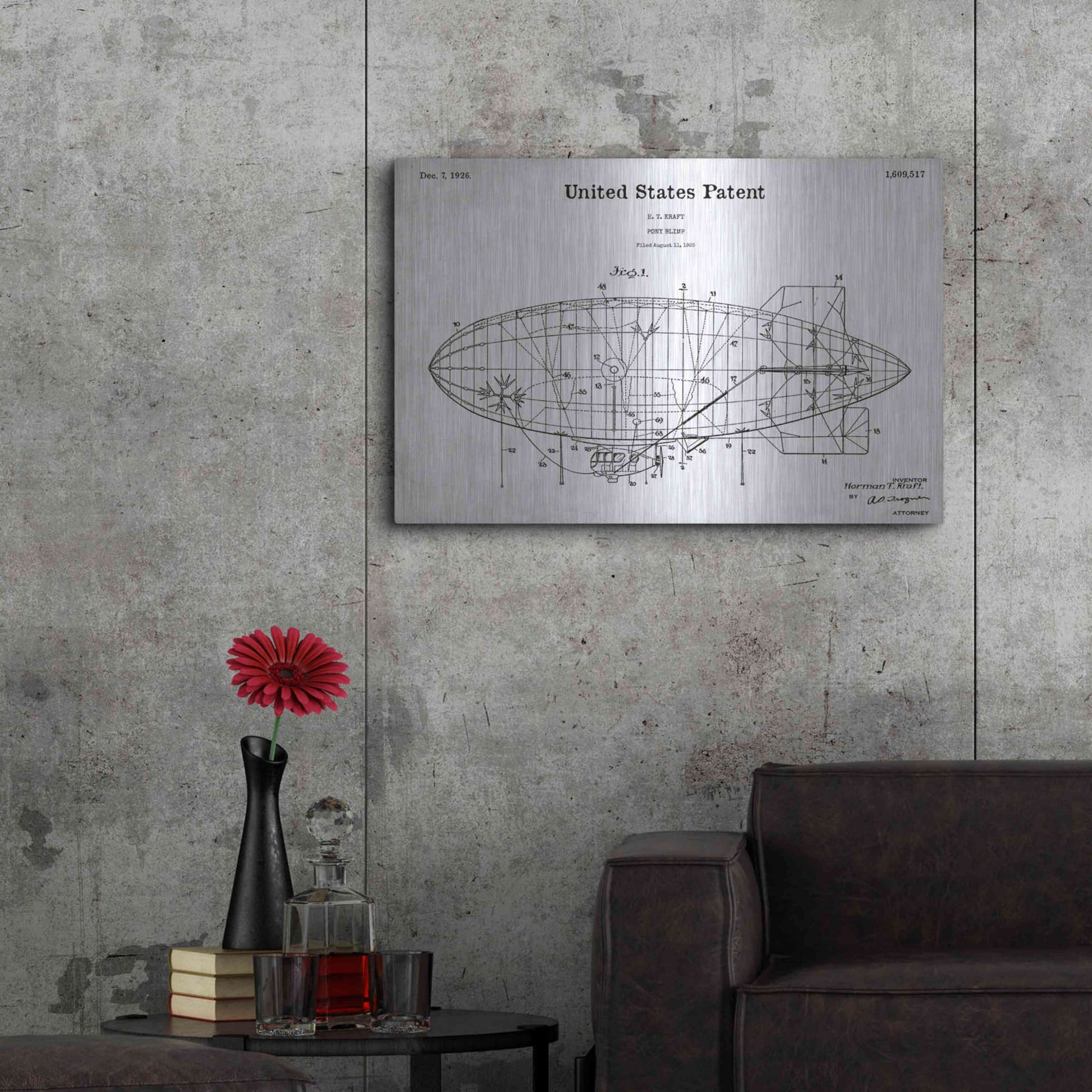 Luxe Metal Art 'Pony Blimp Blueprint Patent White' Acrylic Glass Wall Art,36x24