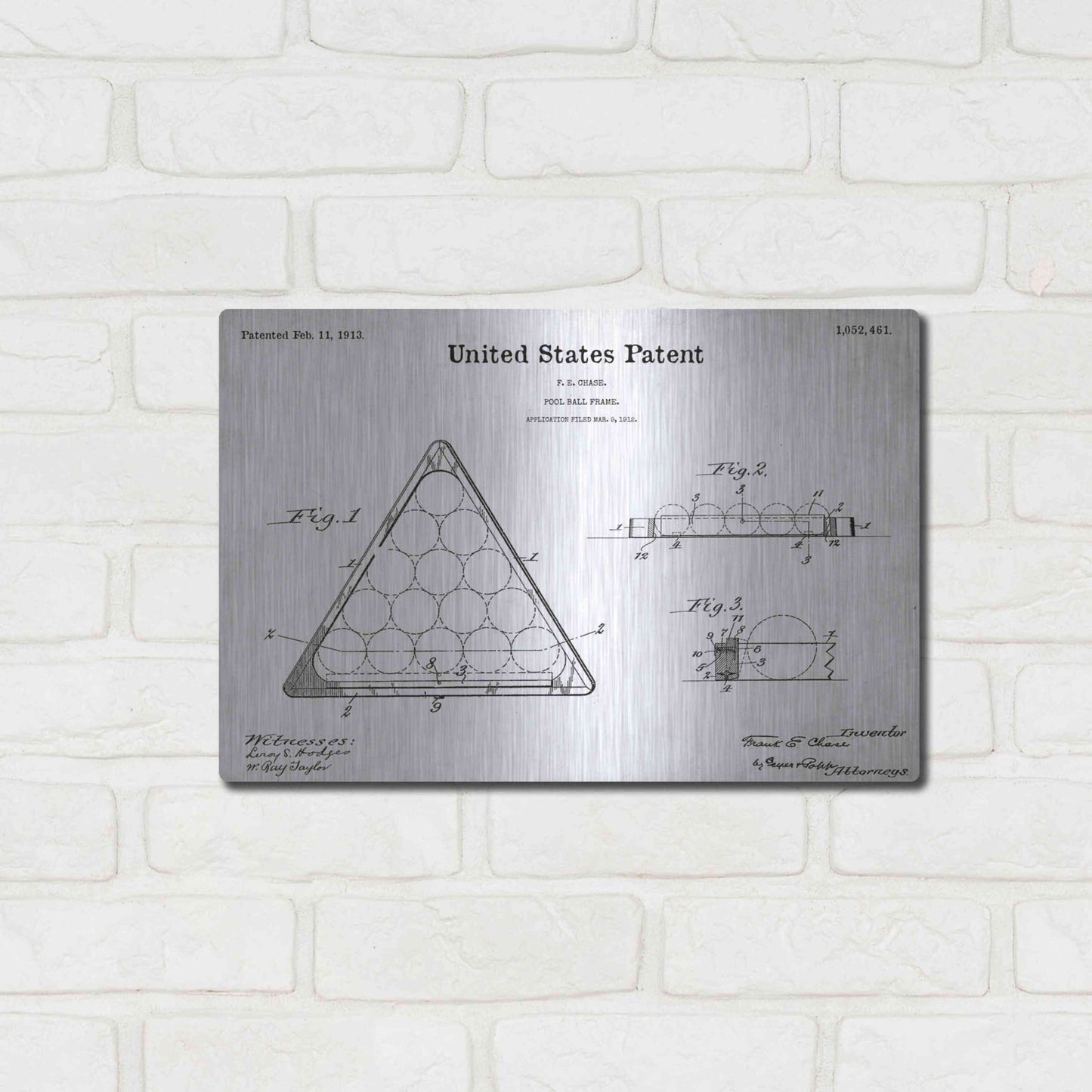 Luxe Metal Art 'Pool Ball Frame Blueprint Patent White' Acrylic Glass Wall Art,16x12