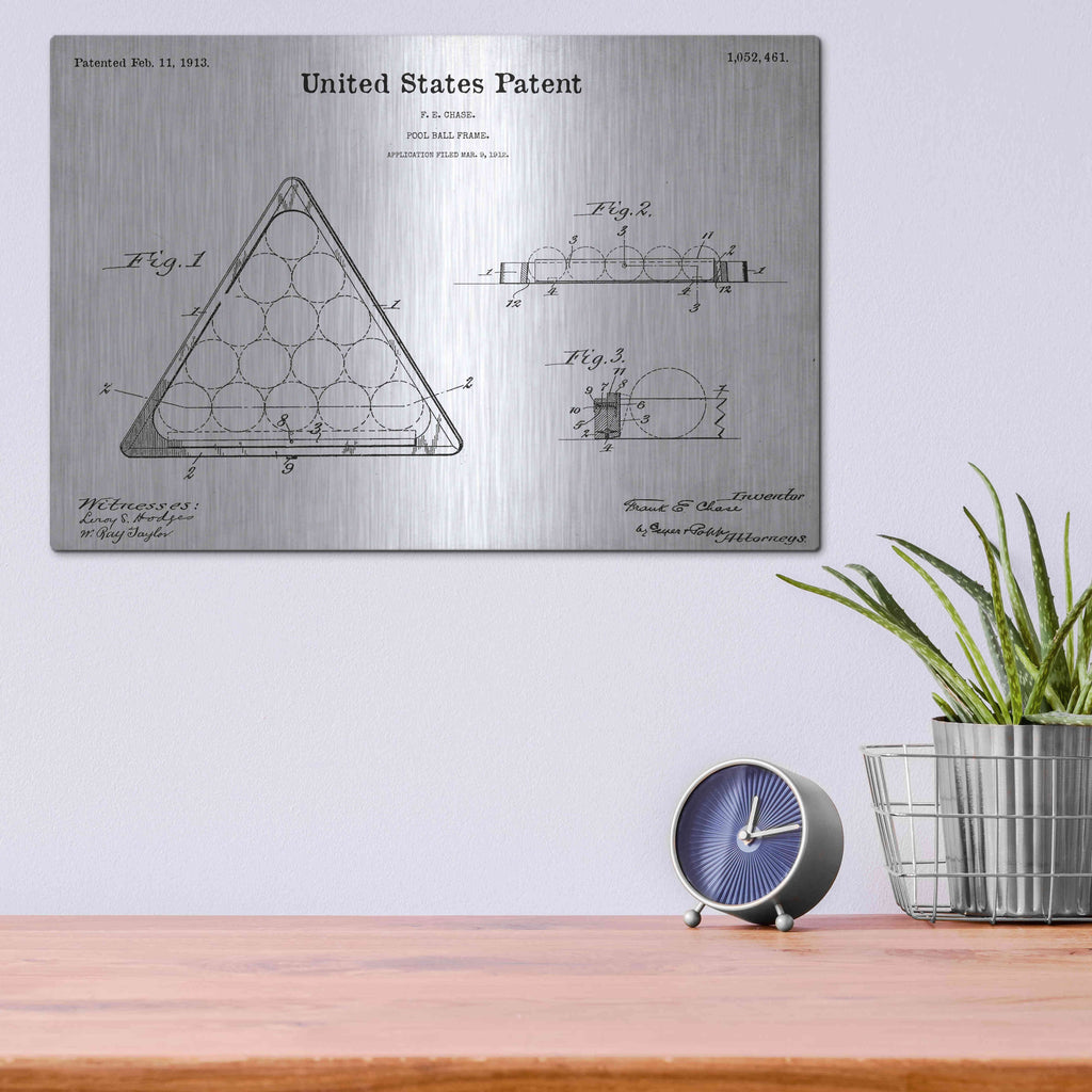Luxe Metal Art 'Pool Ball Frame Blueprint Patent White' Metal Wall Art,16x12