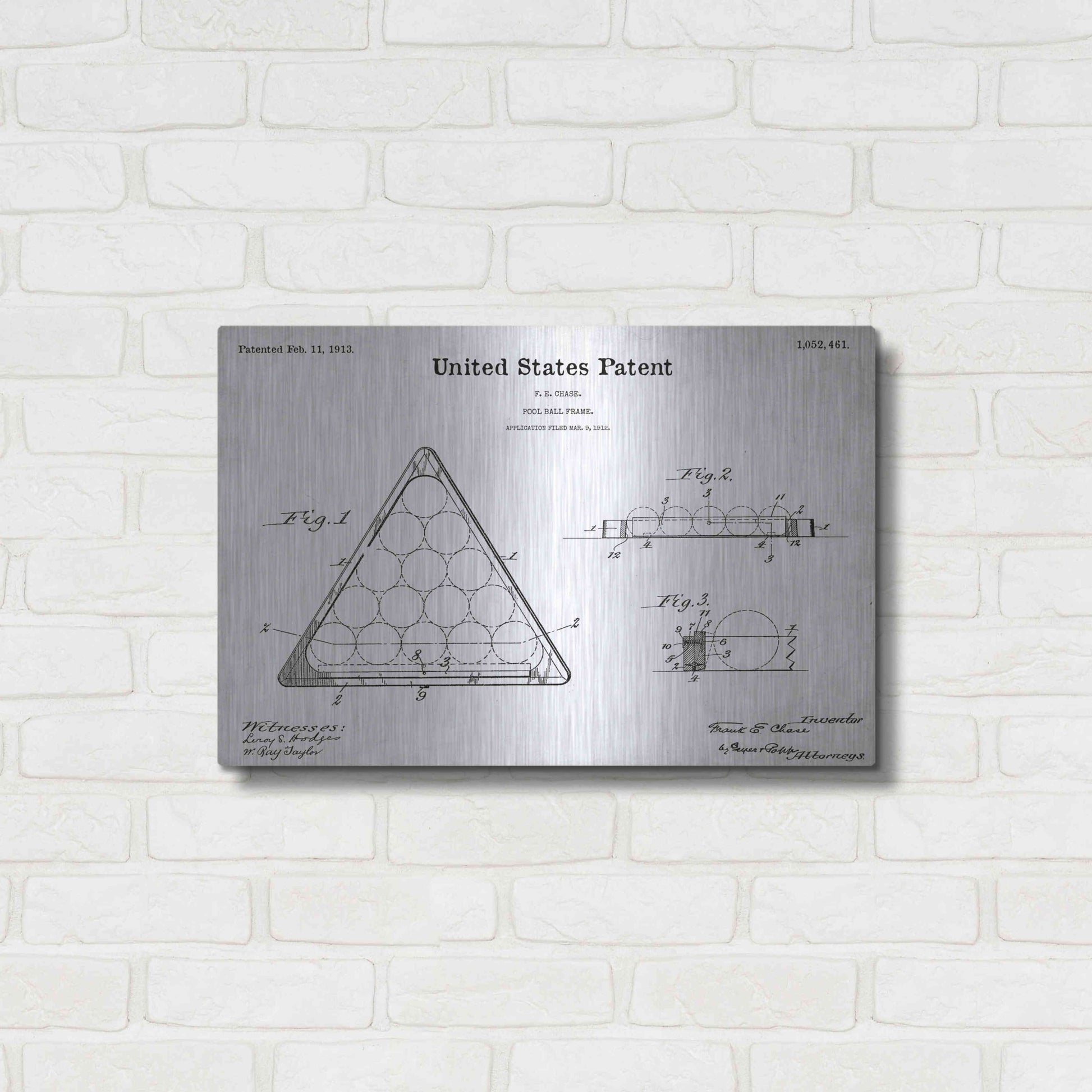 Luxe Metal Art 'Pool Ball Frame Blueprint Patent White' Acrylic Glass Wall Art,24x16