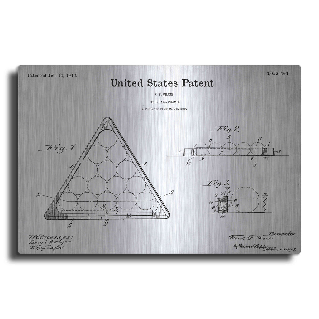 Luxe Metal Art 'Pool Ball Frame Blueprint Patent White' Metal Wall Art