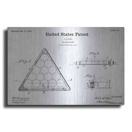 Luxe Metal Art 'Pool Ball Frame Blueprint Patent White' Acrylic Glass Wall Art