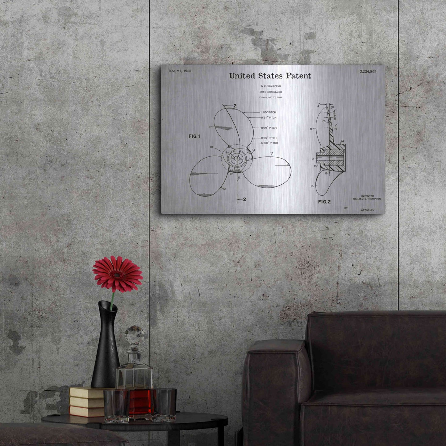 Luxe Metal Art 'Boat Propeller Blueprint Patent White' Acrylic Glass Wall Art,36x24