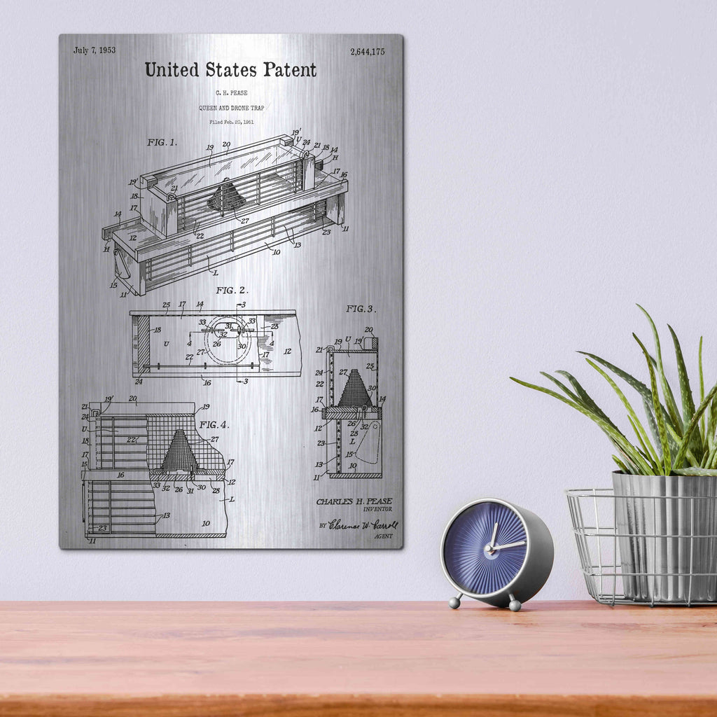 Luxe Metal Art 'Queen and Drone Trap Blueprint Patent White' Metal Wall Art,12x16