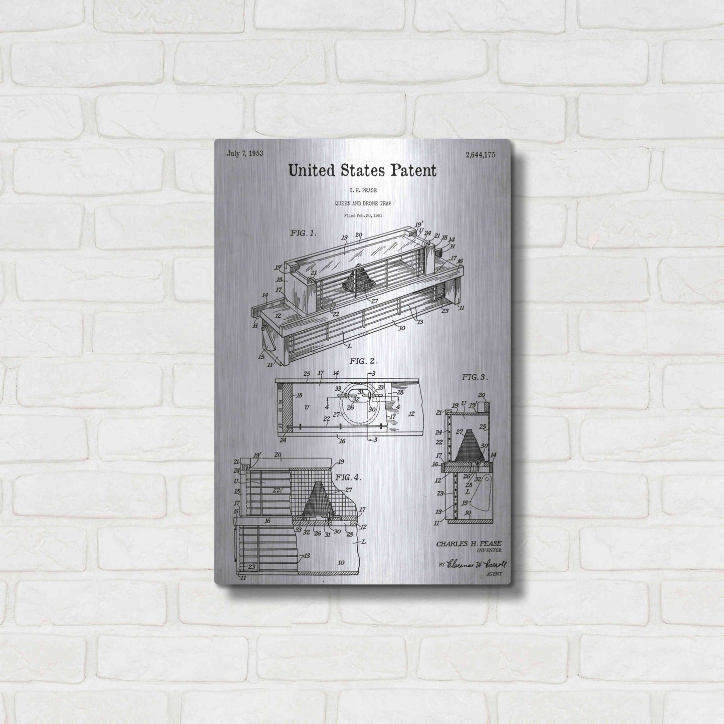 Luxe Metal Art 'Queen and Drone Trap Blueprint Patent White' Acrylic Glass Wall Art,16x24