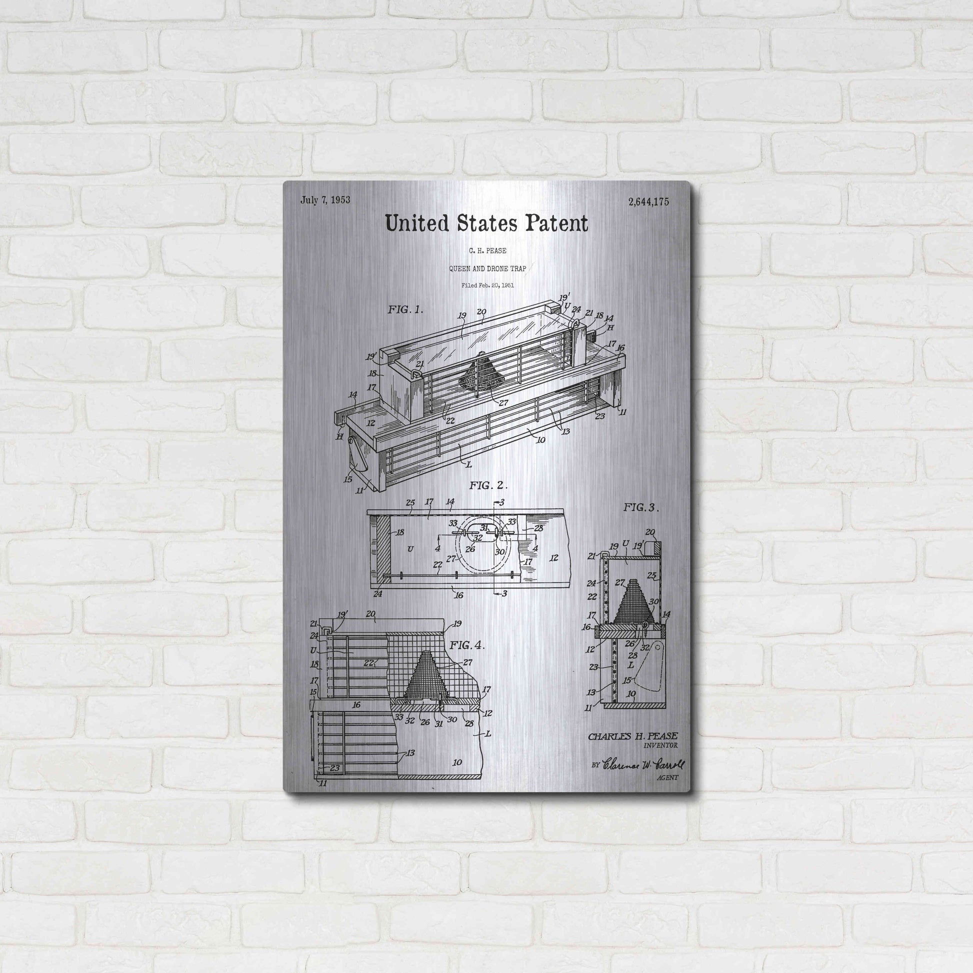 Luxe Metal Art 'Queen and Drone Trap Blueprint Patent White' Acrylic Glass Wall Art,24x36