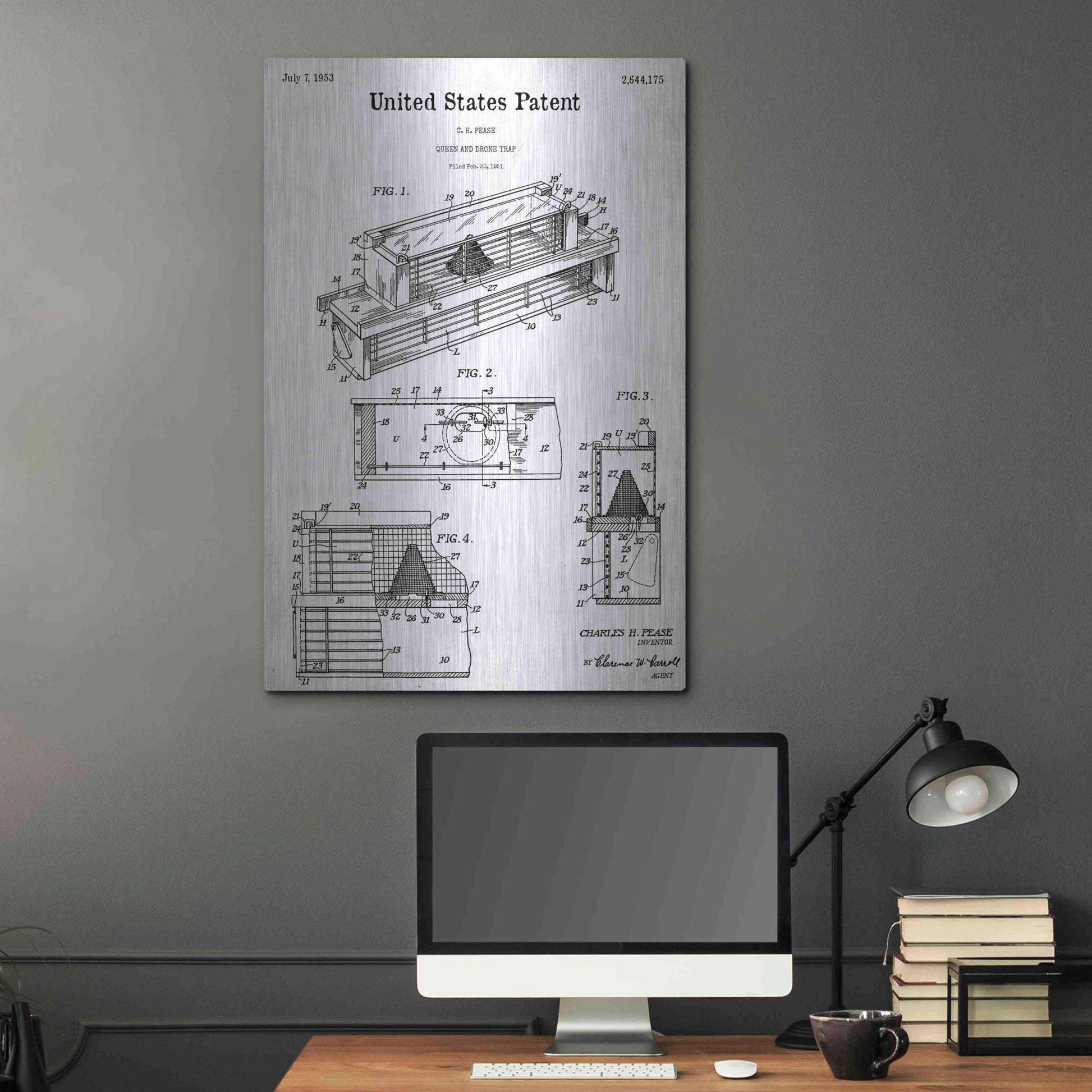 Luxe Metal Art 'Queen and Drone Trap Blueprint Patent White' Acrylic Glass Wall Art,24x36