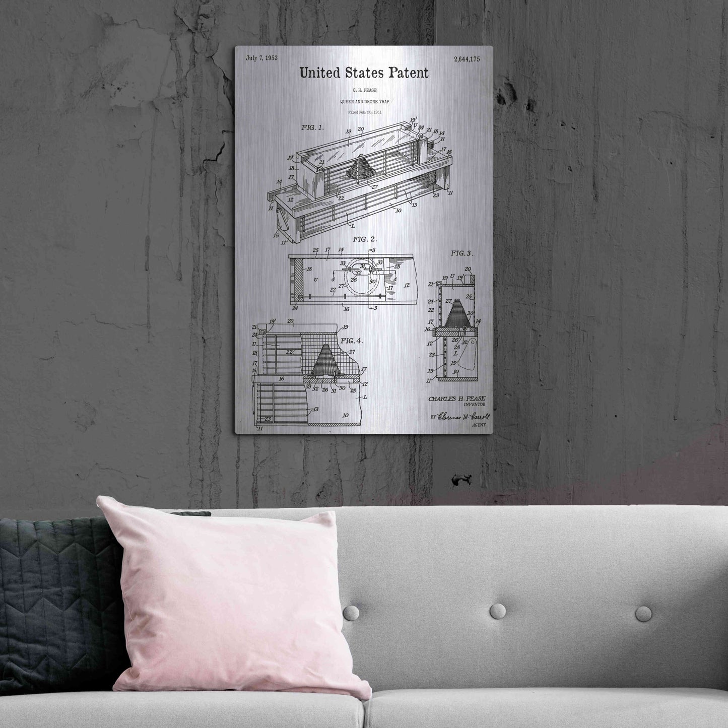 Luxe Metal Art 'Queen and Drone Trap Blueprint Patent White' Acrylic Glass Wall Art,24x36