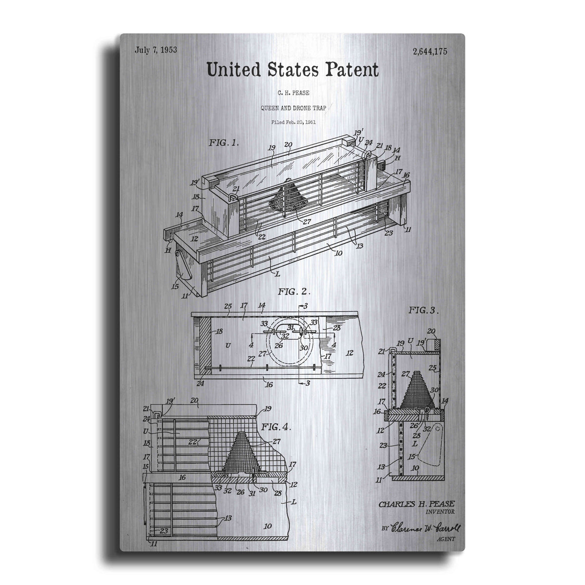 Luxe Metal Art 'Queen and Drone Trap Blueprint Patent White' Metal Wall Art