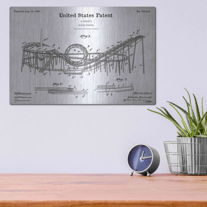 Luxe Metal Art 'Roller Coaster Blueprint Patent White' Acrylic Glass Wall Art,16x12